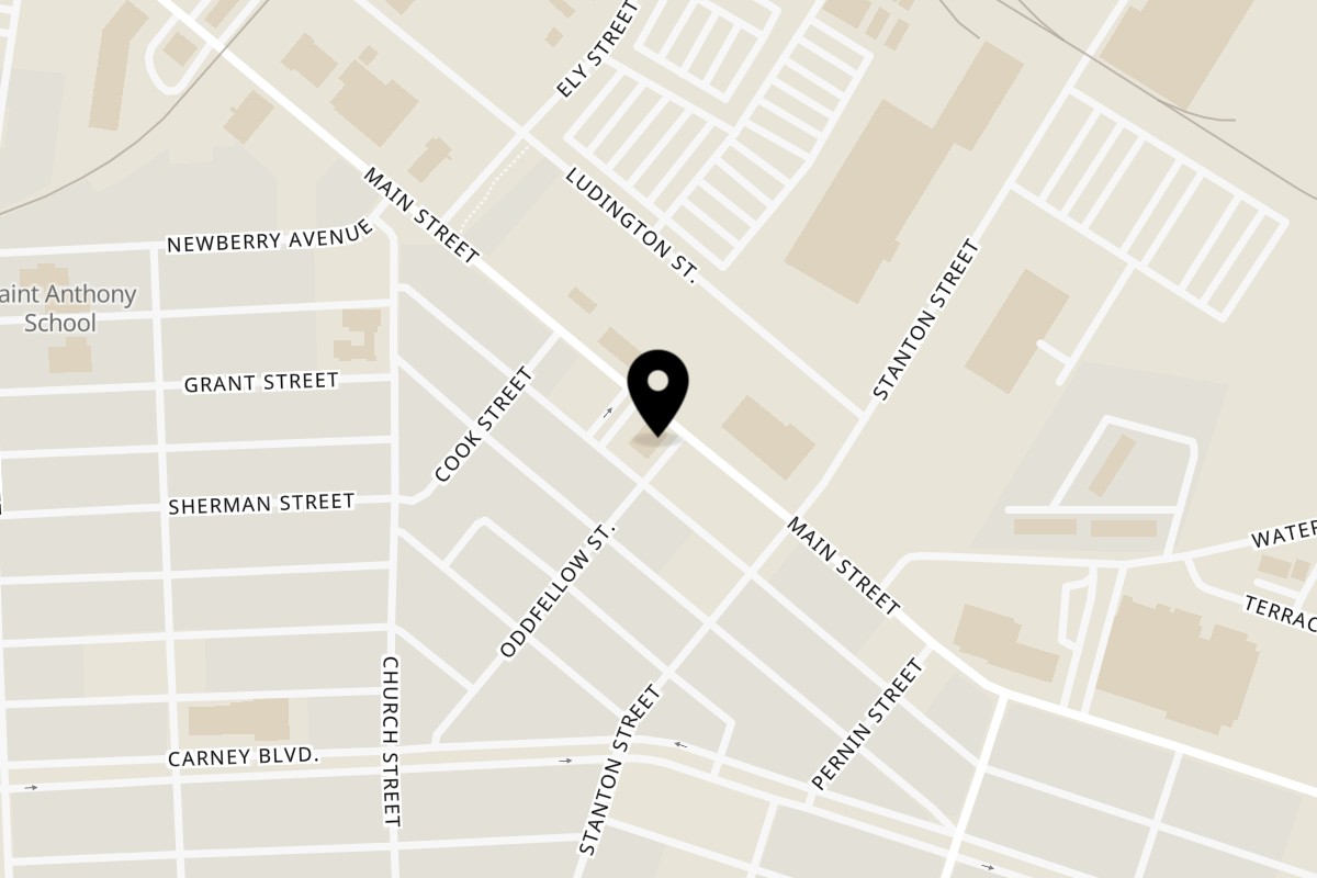 Map showing the location of The Lodge on Main on 1333 Main St in Marinette